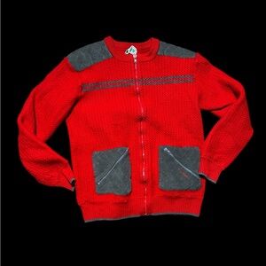 Vintage 70/80’s Splendid Vibrant Red and Gray Knit Sweater With Zipper